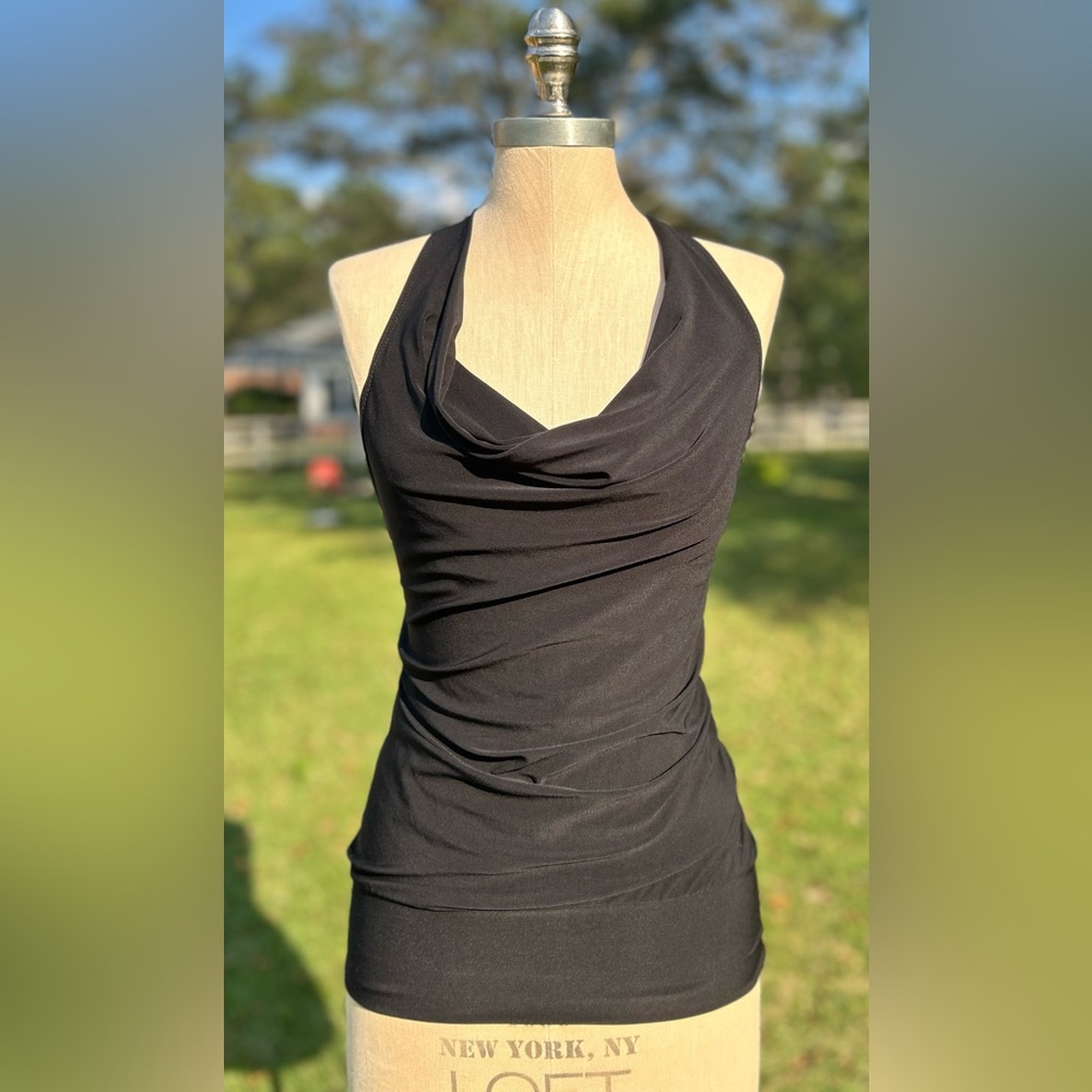 Vintage y2k Charlotte Russe Draped Neck Club Halter Top Black Size Small